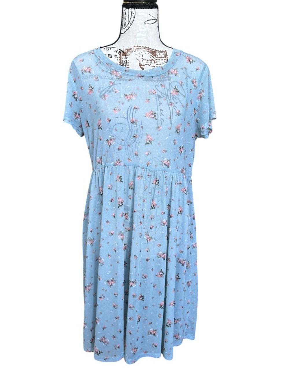Ultra Flirt light blue floral sheer babydoll dress size medium - Picture 1 of 7